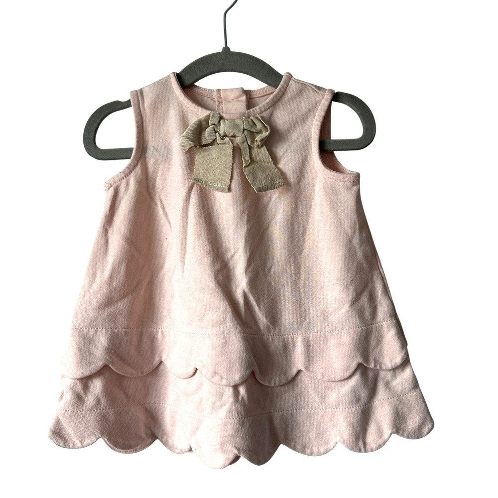 Catherine Malandrino Mini Pink Scalloped Hem Dress with Gold Bow Kids 12M